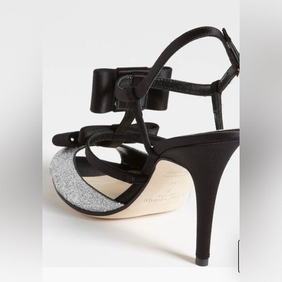 Kate Spade New York Ivy Silver Fine Glitter Black Heels Size 9 NWT - Picture 3 of 14